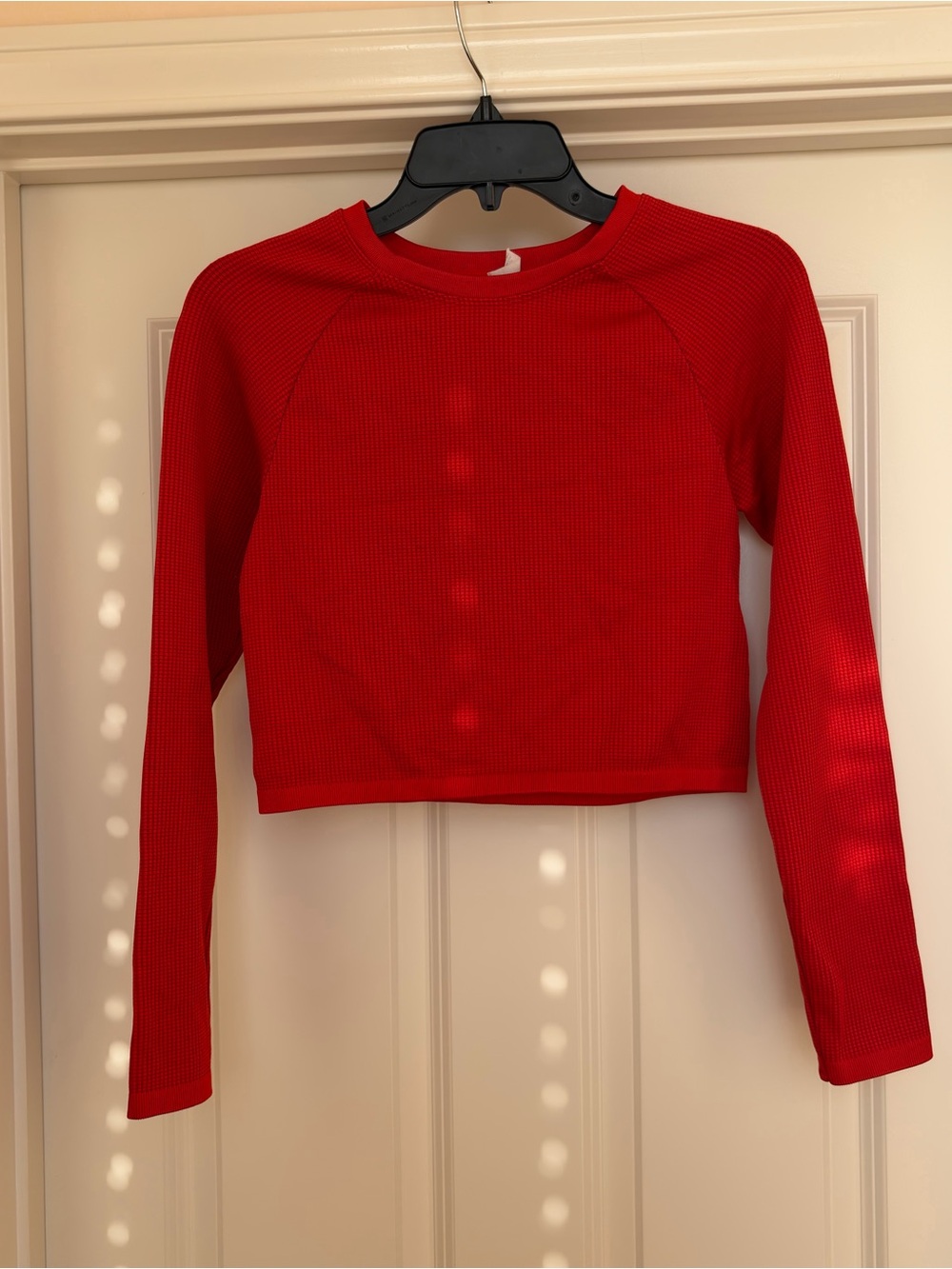 Aerie Red Cropped Waffle Long-Sleeve Workout Top